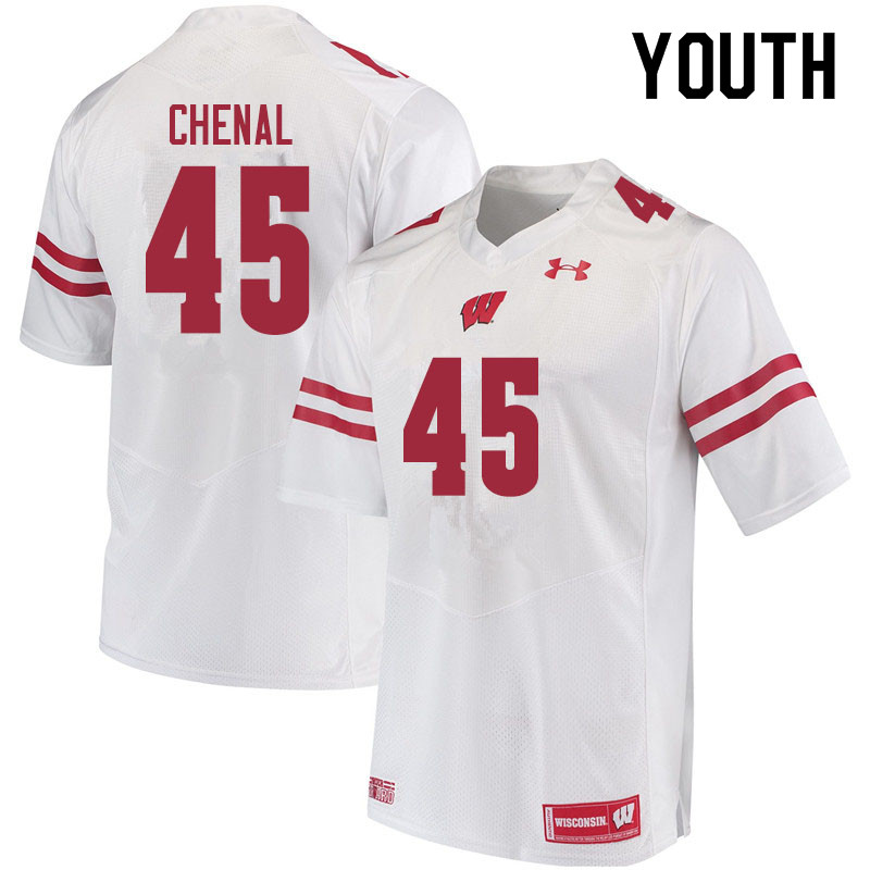 Wisconsin Badgers Youth #45 Leo Chenal NCAA Under Armour Authentic White College Stitched Football Jersey CO40S31OX